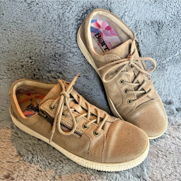 Børn Shoes - BORN Tamara Tan Suede Leather Lace Up Sneakers Side Zip Comfort Slip-On